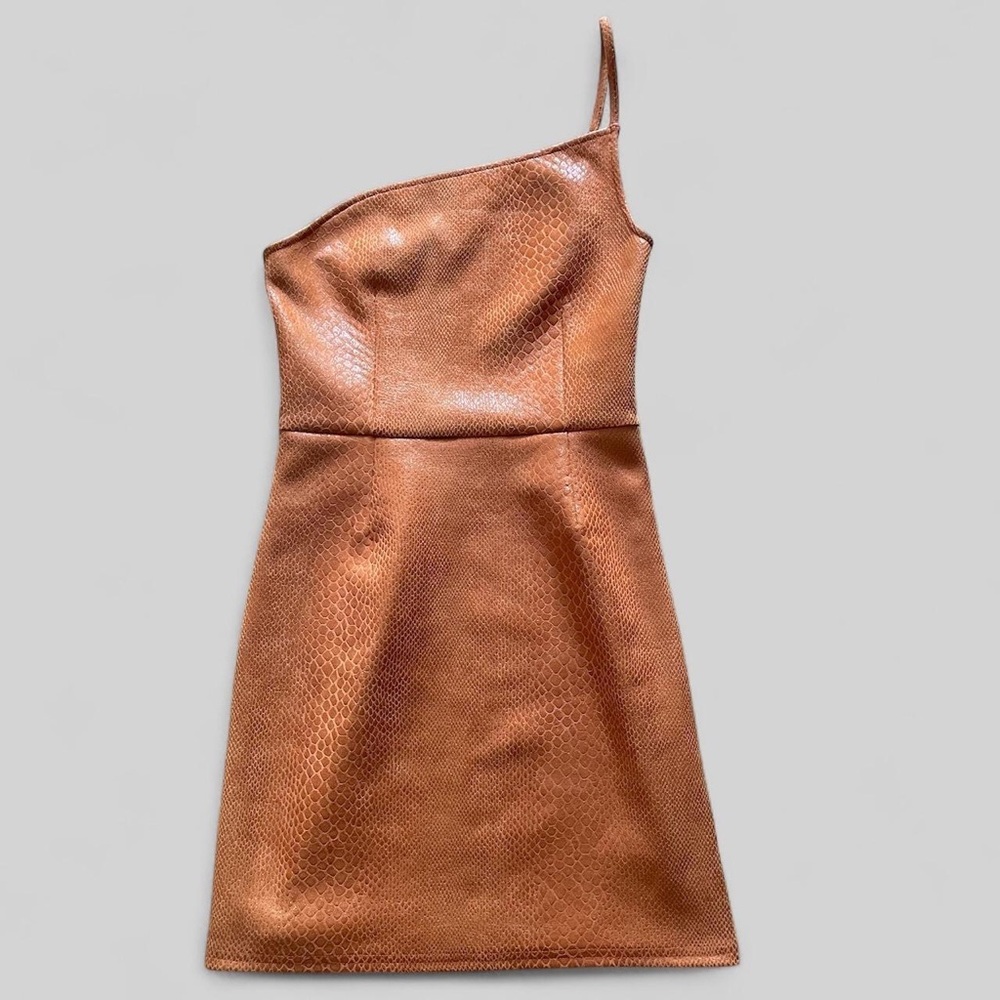 Urban Outfitters One-Shoulder Copper-Tan Vegan Leather Snakeskin Dress